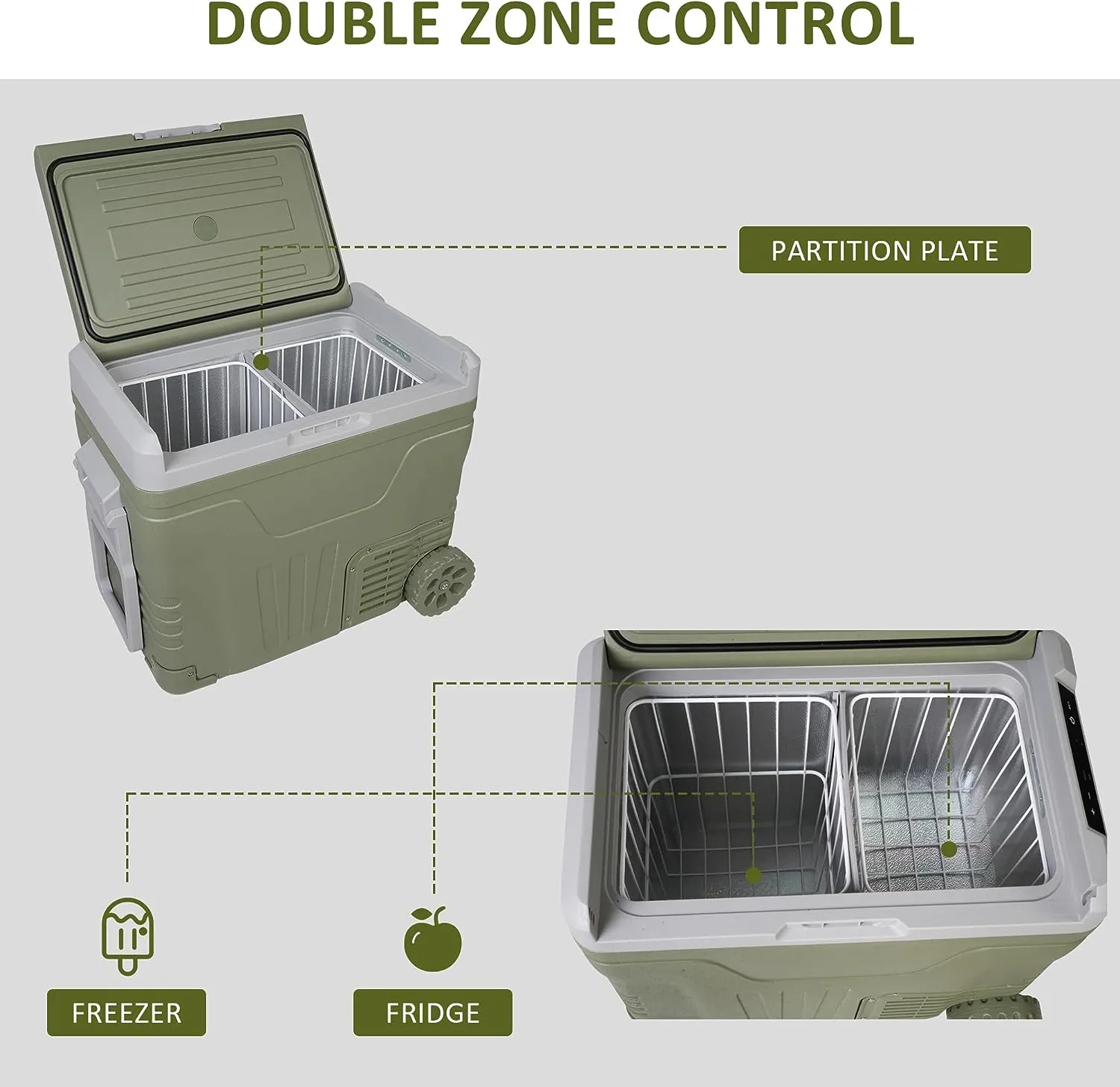 12 Volt 52 Quart Dual Zone Car Refrigerators, -4℉~68℉, Portable Freezer Electric Cooler 12/24V DC & 100-240V AC