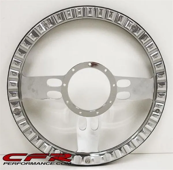 14" CHROME BILLET ALUMINUM STEERING WHEEL W- HALF WRAP - 9 HOLE