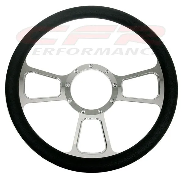 14" CHROME BILLET ALUMINUM STEERING WHEEL W- HALF WRAP - 9 HOLE