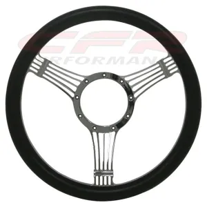 14" CHROME BILLET ALUMINUM STEERING WHEEL W- HALF WRAP - 9 HOLE