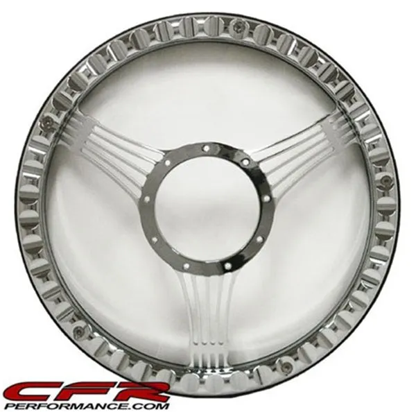 14" CHROME BILLET ALUMINUM STEERING WHEEL W- HALF WRAP - 9 HOLE