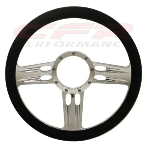 14" CHROME BILLET ALUMINUM STEERING WHEEL W- HALF WRAP - 9 HOLE
