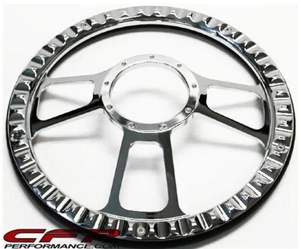 14" CHROME BILLET ALUMINUM STEERING WHEEL W- HALF WRAP - 9 HOLE