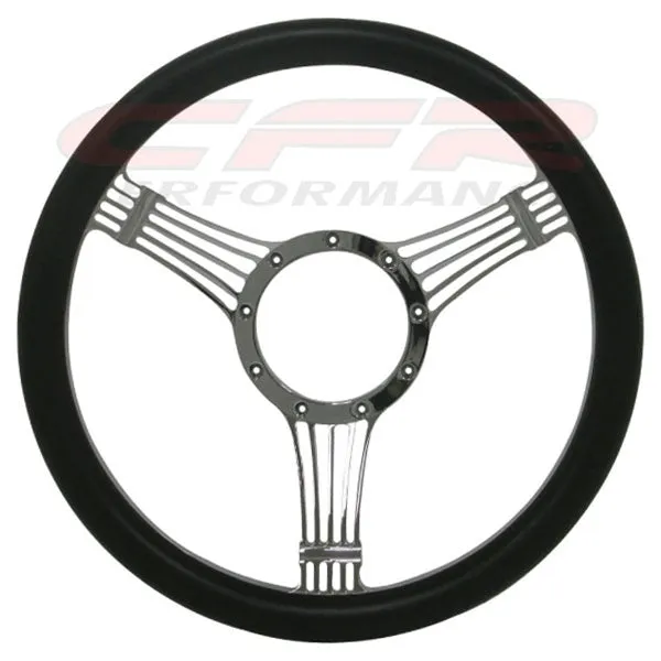 14" CHROME BILLET ALUMINUM STEERING WHEEL W- HALF WRAP - 9 HOLE