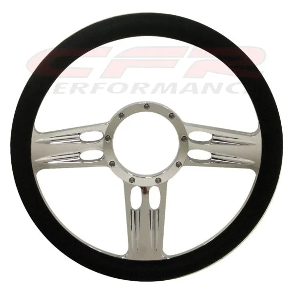14" CHROME BILLET ALUMINUM STEERING WHEEL W- HALF WRAP - 9 HOLE