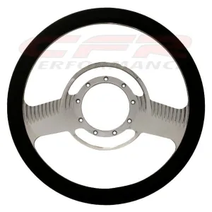 14" CHROME BILLET ALUMINUM STEERING WHEEL W- HALF WRAP - 9 HOLE