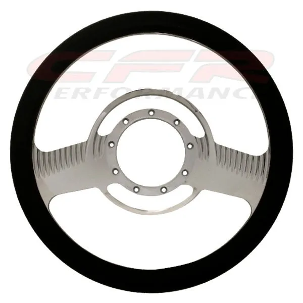 14" CHROME BILLET ALUMINUM STEERING WHEEL W- HALF WRAP - 9 HOLE