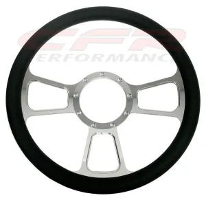 14" CHROME BILLET ALUMINUM STEERING WHEEL W- HALF WRAP - 9 HOLE
