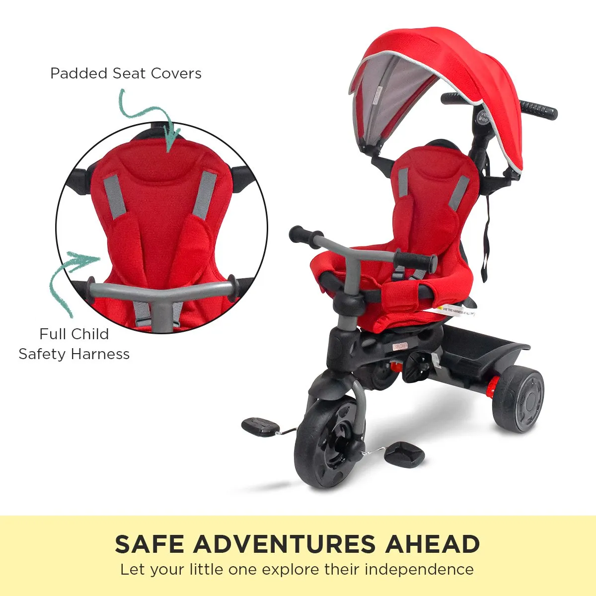 3-stage Kids Trike With Canopy - Red | Veebee Explorer
