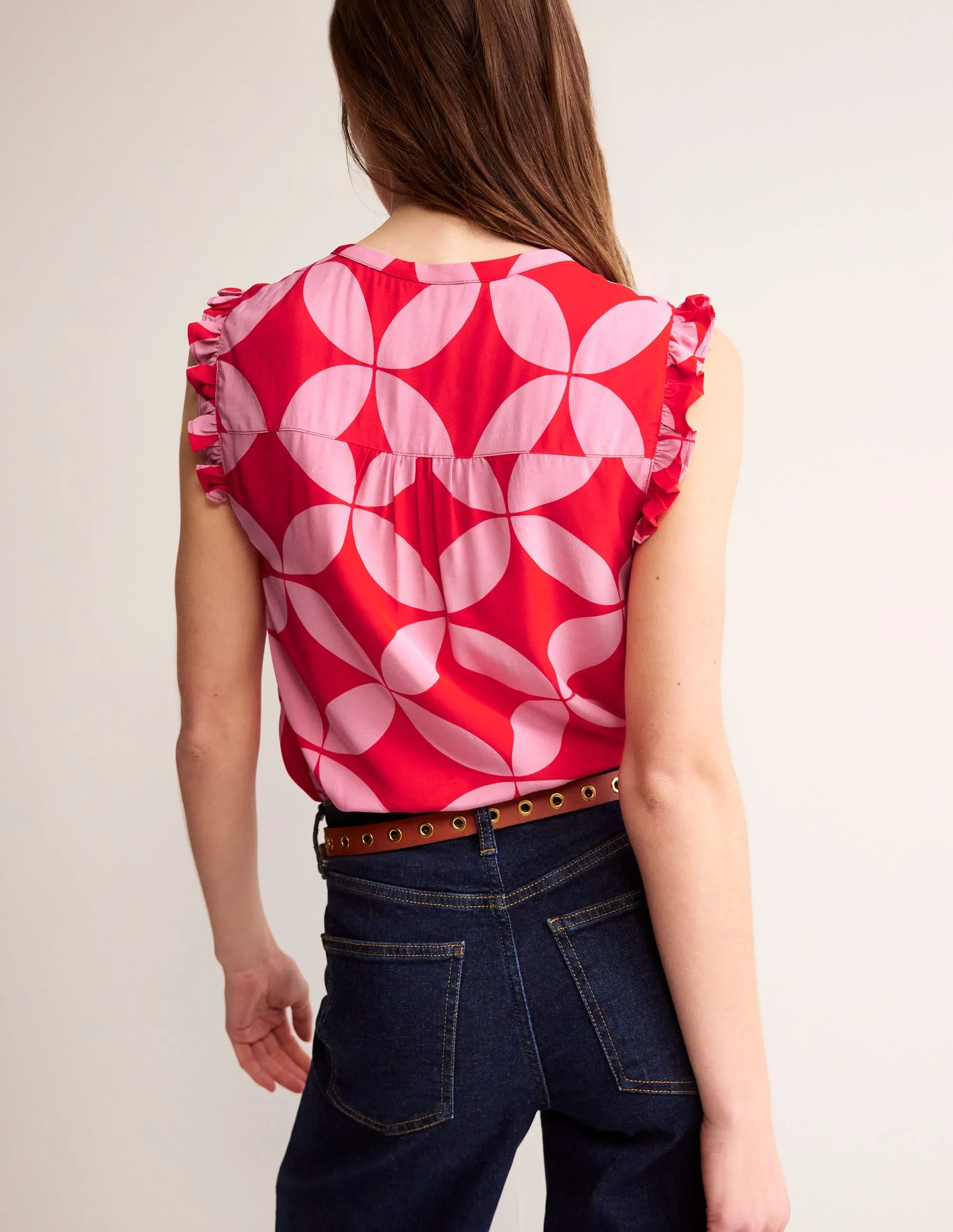 Alicia Button Down Top-Flame Scarlet, Diamond Terrace