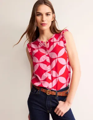 Alicia Button Down Top-Flame Scarlet, Diamond Terrace
