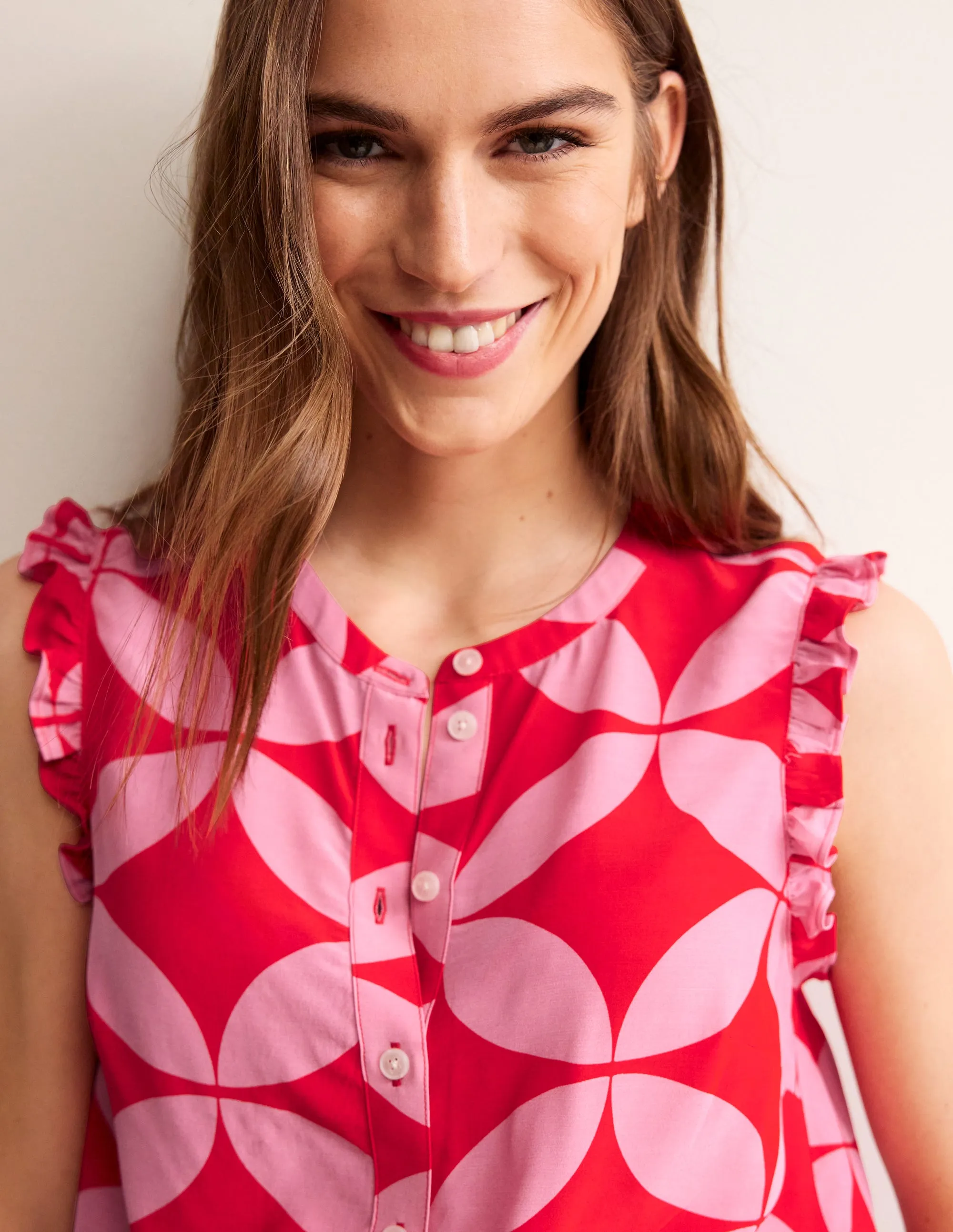 Alicia Button Down Top-Flame Scarlet, Diamond Terrace