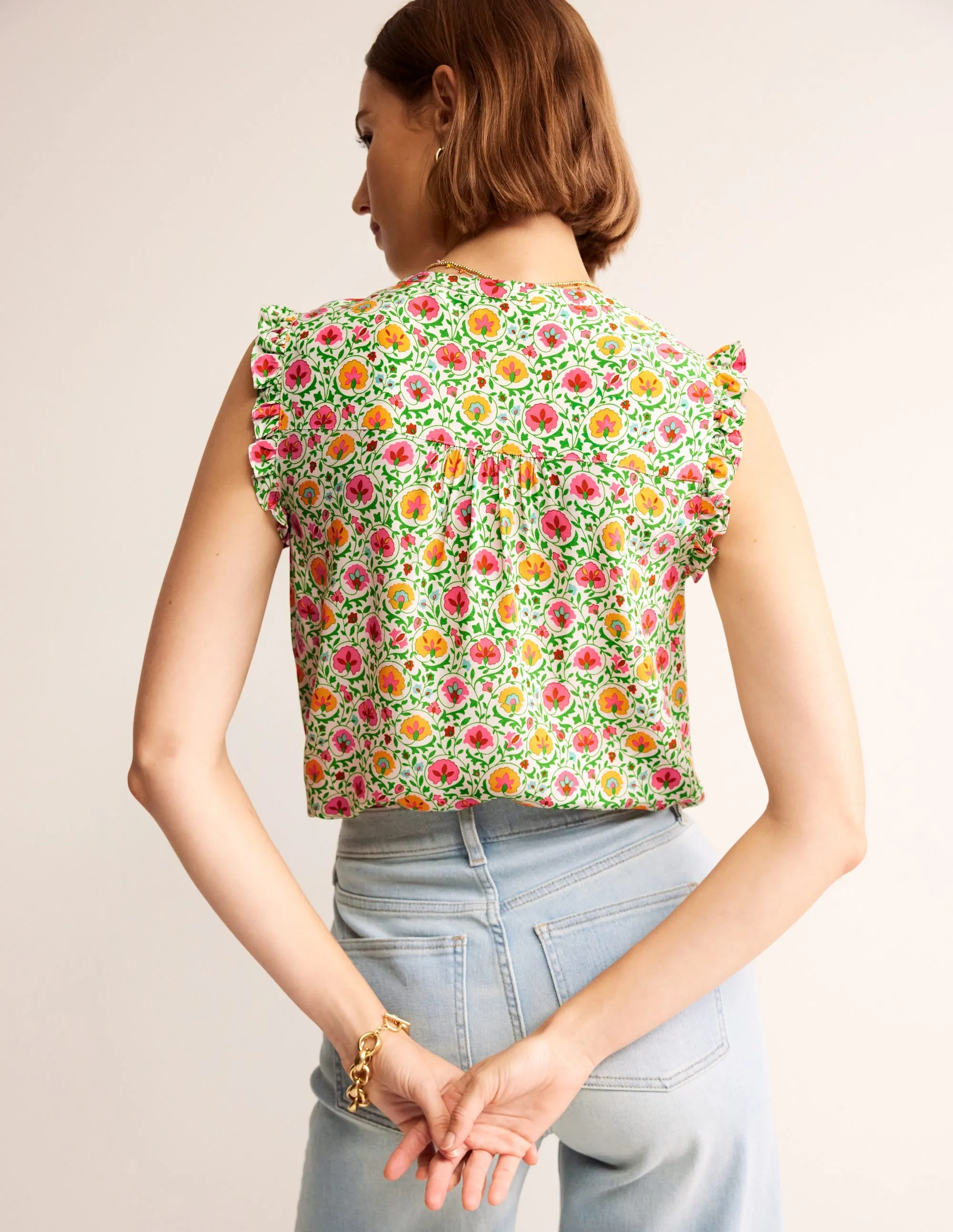 Alicia Button Down Top-Green, Enchanting Bloom