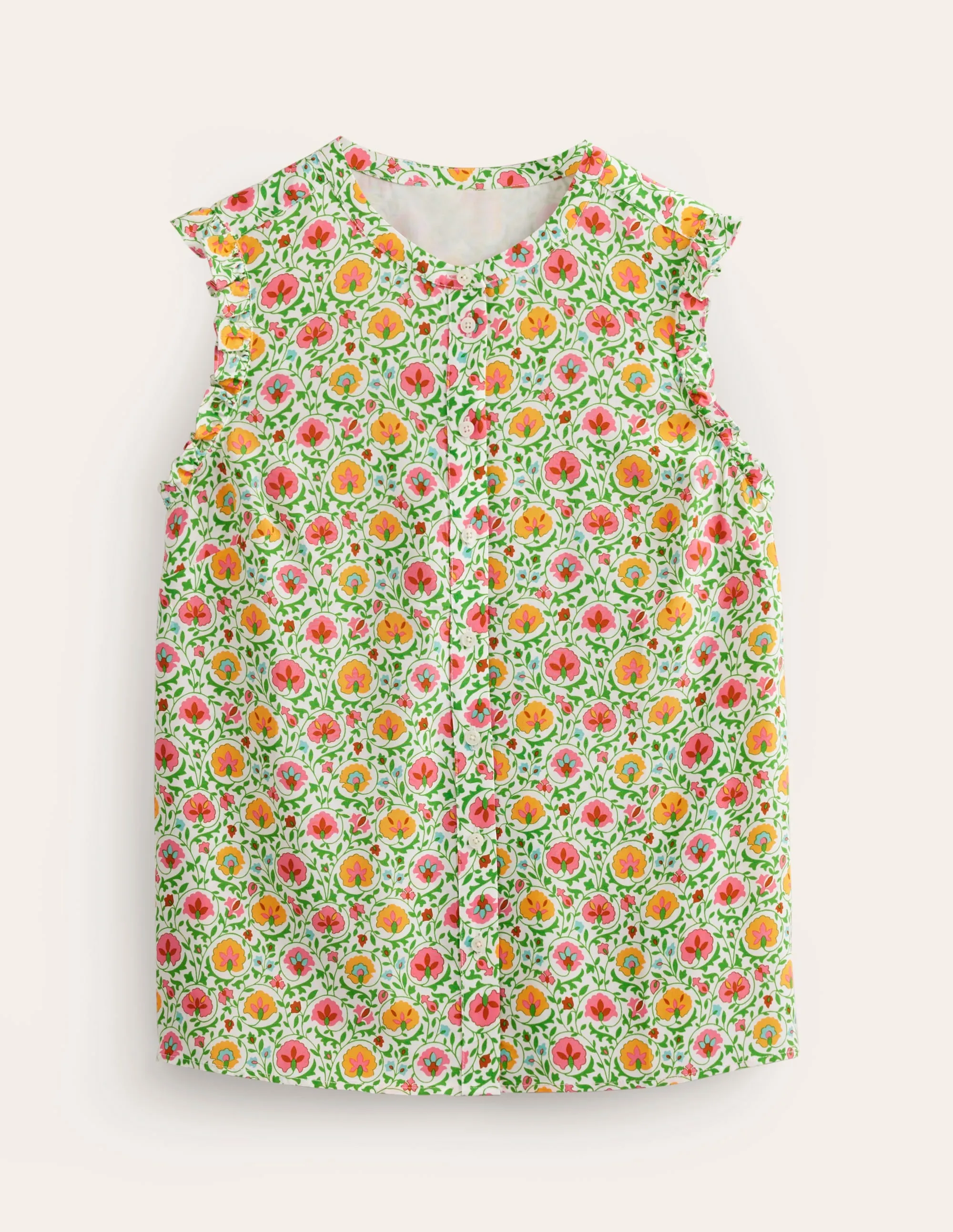 Alicia Button Down Top-Green, Enchanting Bloom