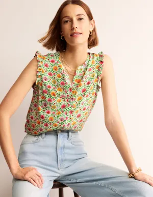 Alicia Button Down Top-Green, Enchanting Bloom