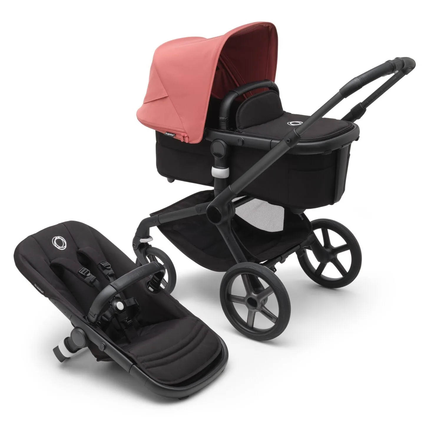 Bugaboo Fox 5, Pebble 360 PRO Ultimate Travel System - Black/Midnight Black/Sunrise Red