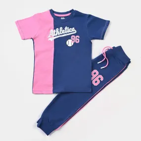 Girls Jersey/Terry 2 Piece Suit Athletic-True Navy