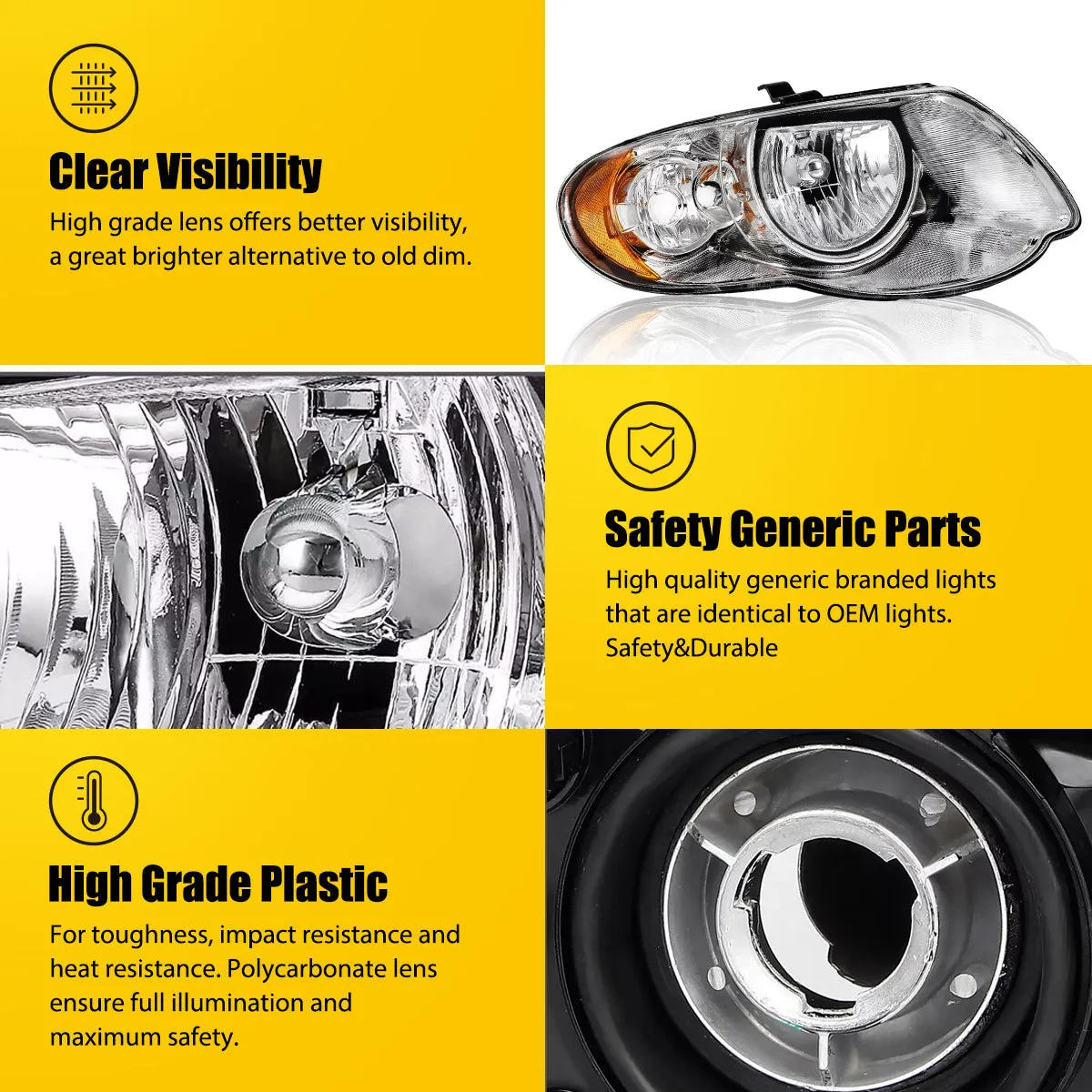 Headlights Assembly For 2005-2007 Chrysler Town & Country Van 4-Door With Long Wheel Base Models