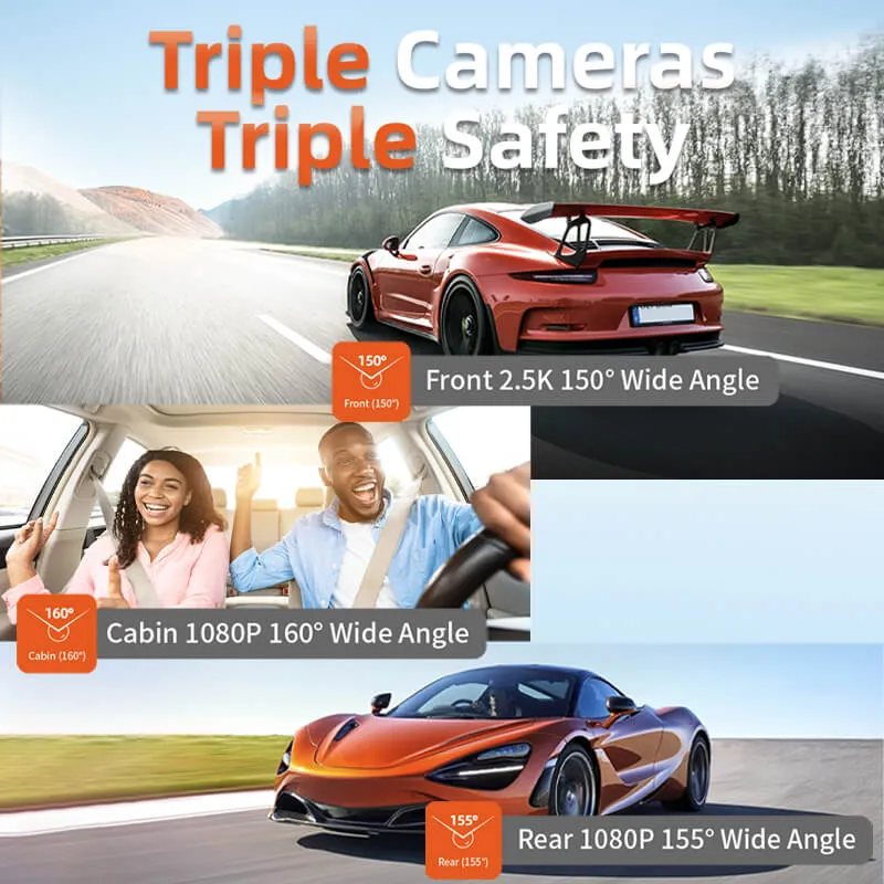 i07 | 3 Channel 2.5K 1080P 1080P Dashboard Recorder Built-in GPS WiFi