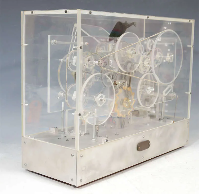 Machine Age Modernist Lucite Kinetic Sculpture with Moving Gears