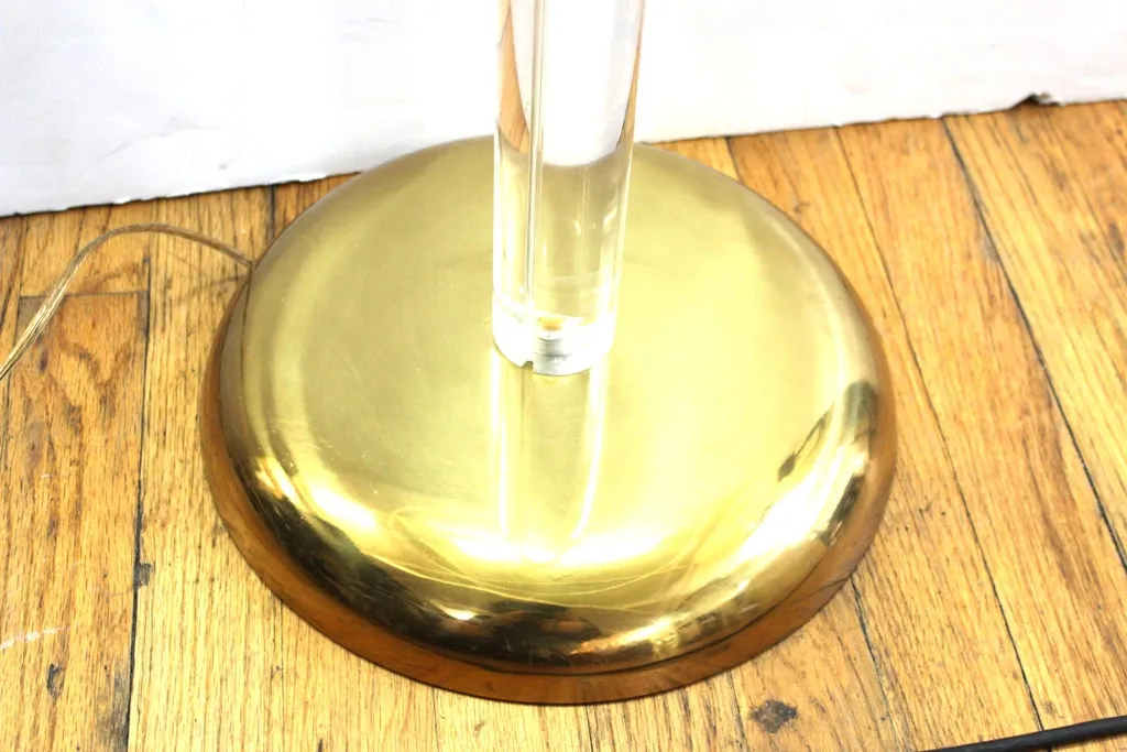 Modern Floor Lamp with Attached Side Table in Glass, Lucite and Brass