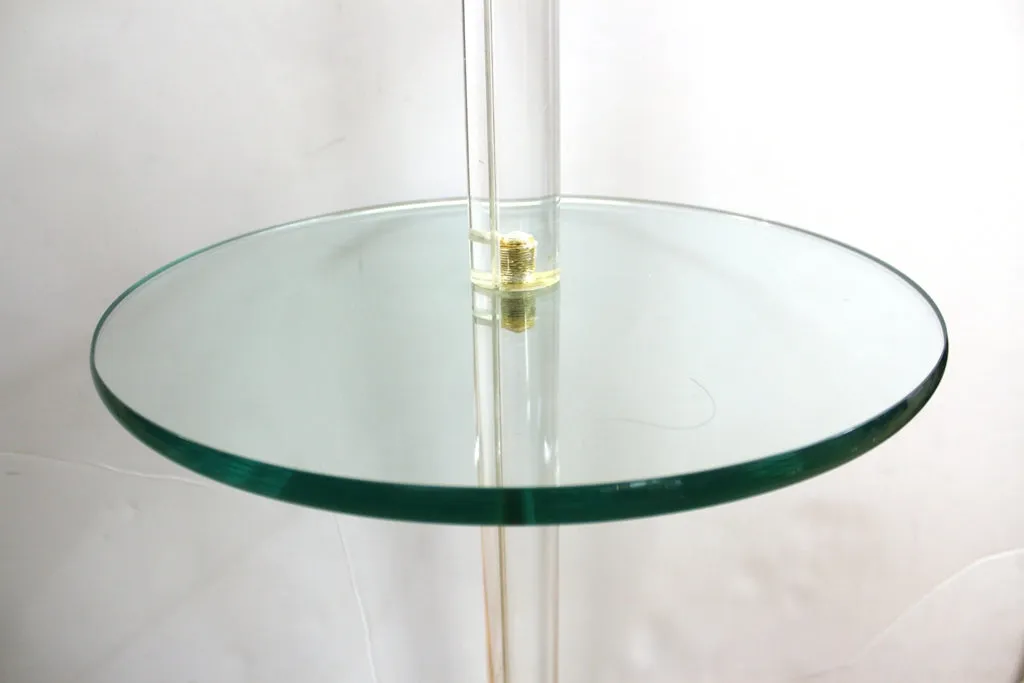 Modern Floor Lamp with Attached Side Table in Glass, Lucite and Brass