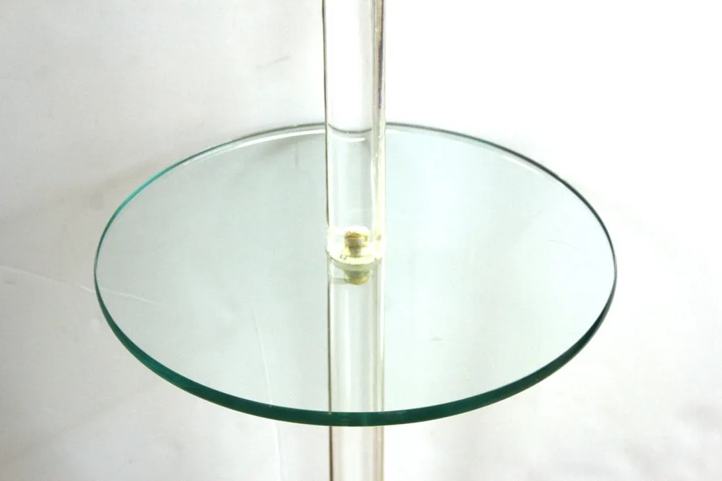 Modern Floor Lamp with Attached Side Table in Glass, Lucite and Brass