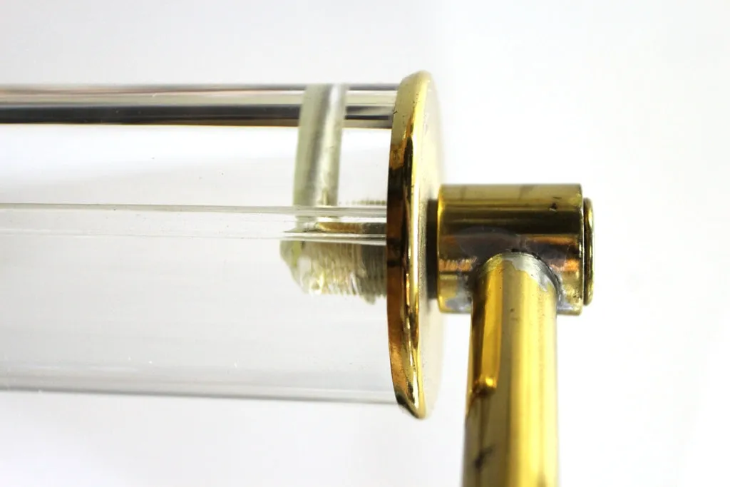 Modern Floor Lamp with Attached Side Table in Glass, Lucite and Brass