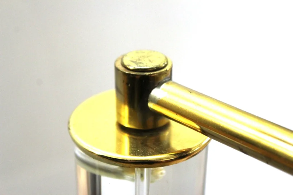 Modern Floor Lamp with Attached Side Table in Glass, Lucite and Brass