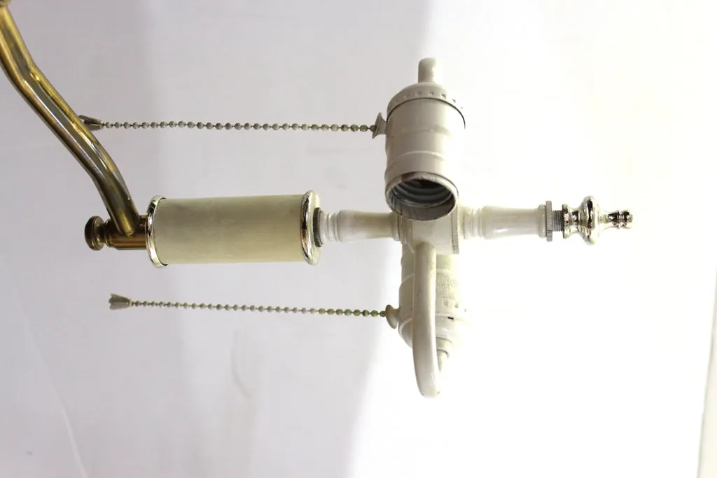 Modern Floor Lamp with Attached Side Table in Glass, Lucite and Brass