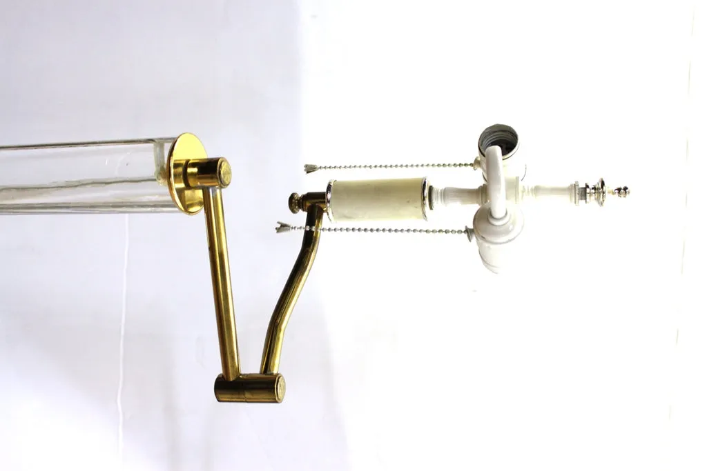 Modern Floor Lamp with Attached Side Table in Glass, Lucite and Brass