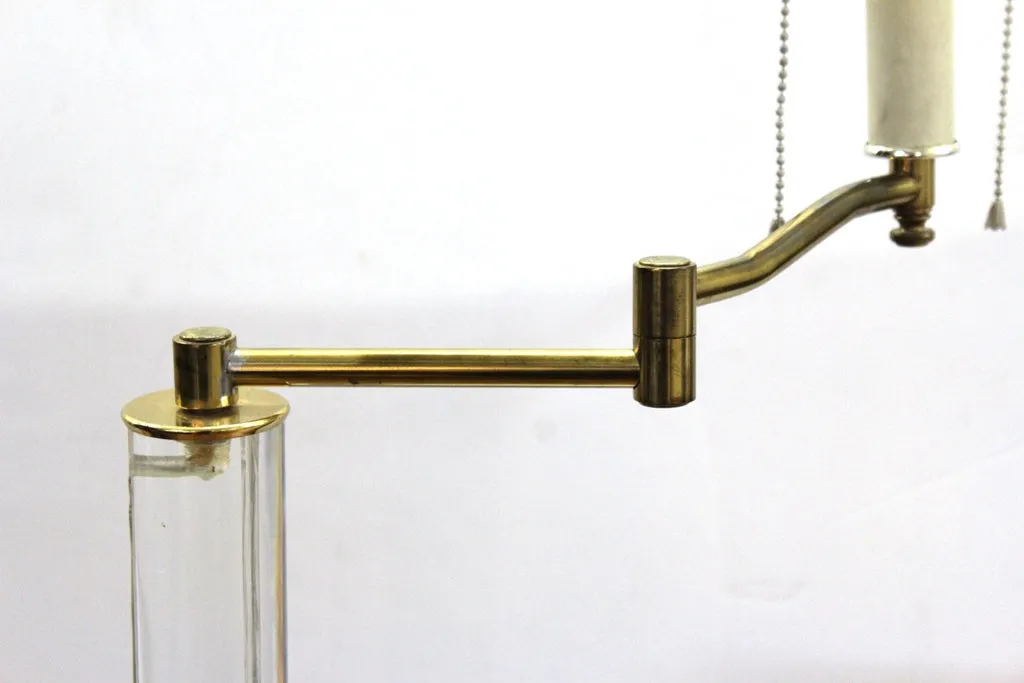Modern Floor Lamp with Attached Side Table in Glass, Lucite and Brass