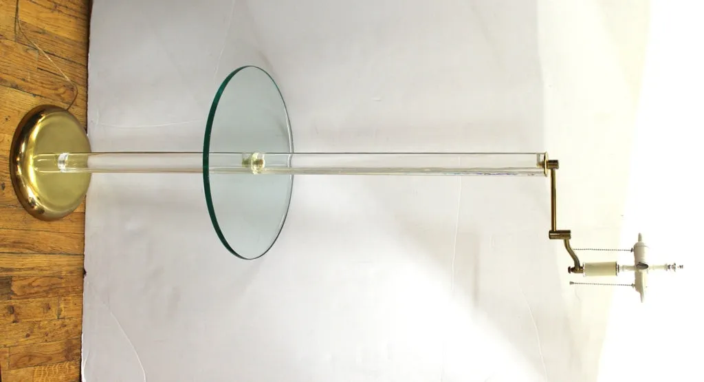 Modern Floor Lamp with Attached Side Table in Glass, Lucite and Brass