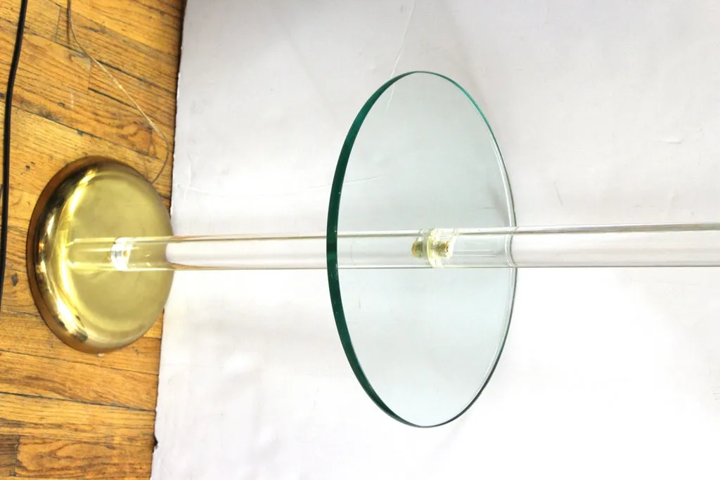 Modern Floor Lamp with Attached Side Table in Glass, Lucite and Brass