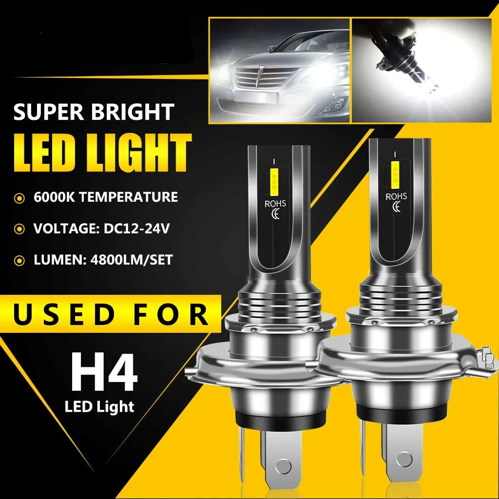 NSILux™ H4 LED Fog Driving Light Kit: 9003 Hi-Low Beam, 6000K Super Bright White