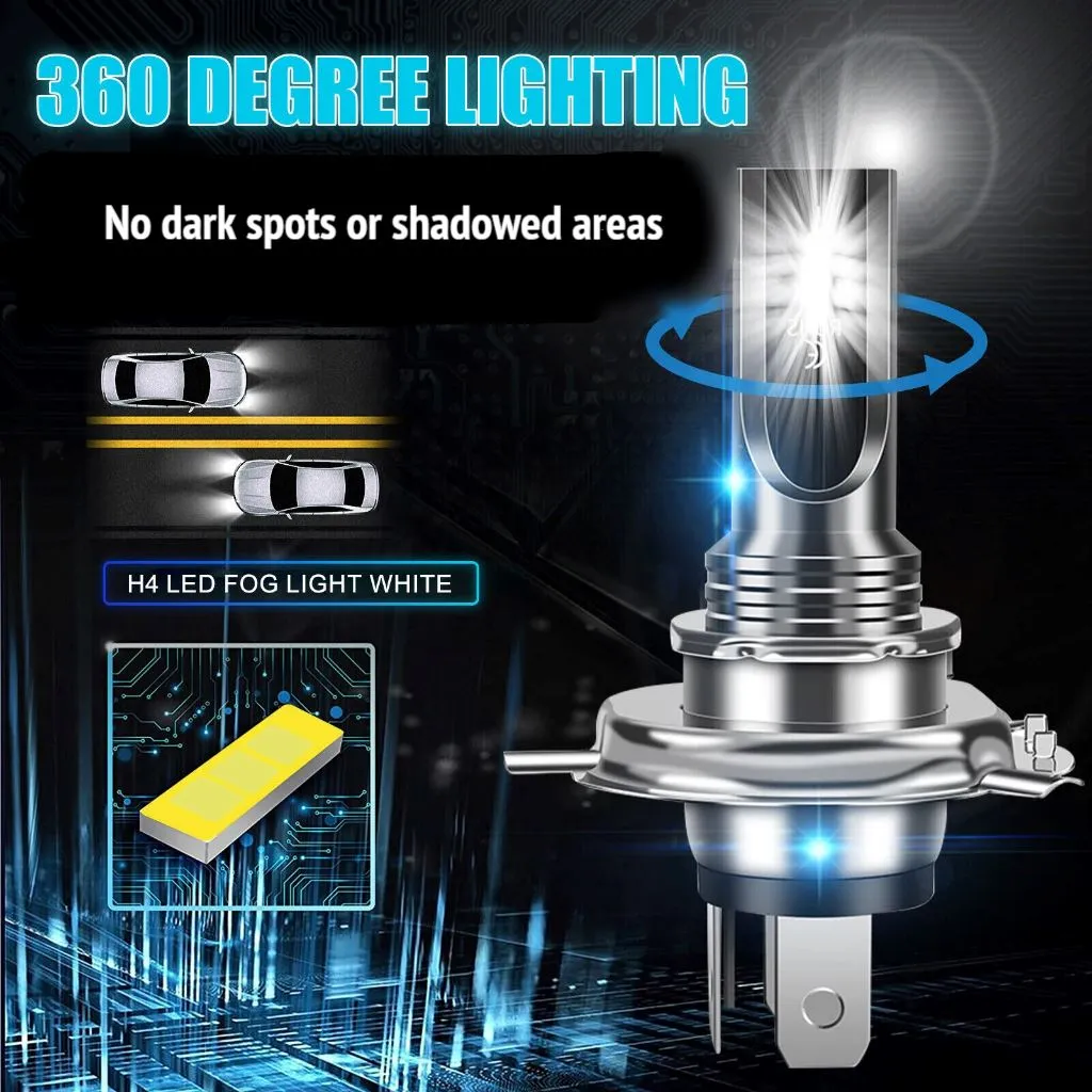NSILux™ H4 LED Fog Driving Light Kit: 9003 Hi-Low Beam, 6000K Super Bright White