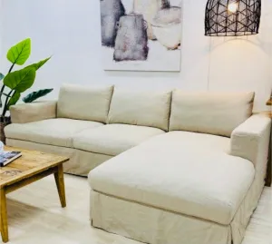 Sofa With Chaise Beige Linen
